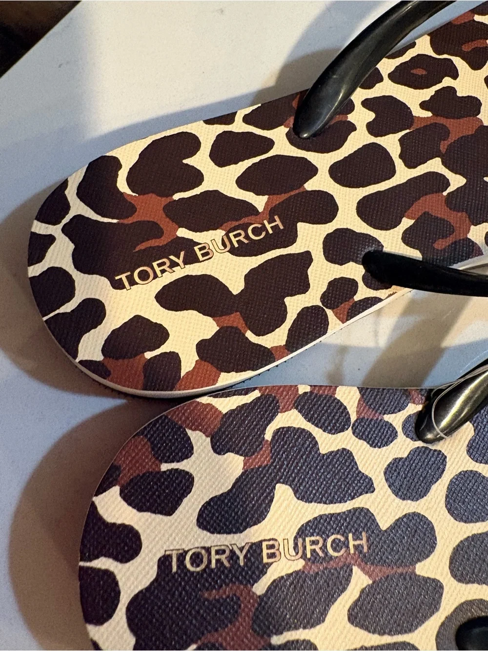 Tory Burch Leopard-Print Flip Flops with Black Straps
